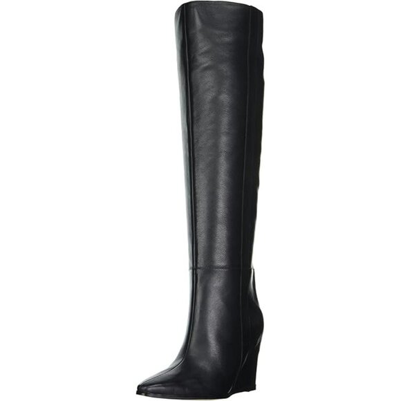 Vince Camuto Boots Tiasie Over the Knee Wedge Boots Black Leather SZ 7.5 NEW - Picture 3 of 9